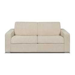 Canapé 3 places convertible express en tissu bouclette beige - Couchage lattes larges 140 cm - Matelas 14 cm CALITO