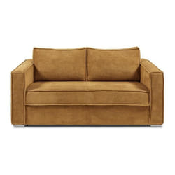 Canapé 3 places convertible express en velours côtelé jaune moutarde - Couchage 140 cm - Matelas 14 cm LORETO