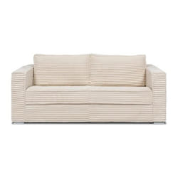 Canapé 4 places convertible express en velours côtelé grosses côtes beige - Couchage à lattes larges 160 cm - Matelas 22 cm avec