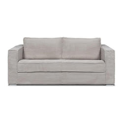 Canapé 4 places convertible express en velours côtelé grosses côtes gris clair - Couchage à lattes larges 160 cm - Matelas 18cm