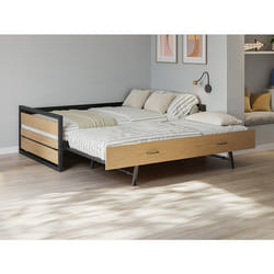 Lit Gigogne 120 X 200 Et 90 X 200 Cm - Mdf, Pin Et Métal - Naturel Et Anthracite + Matelas - Boston