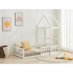 Lit cabane 90 x 190 cm - Pin et MDF - Blanc - VARLAINE