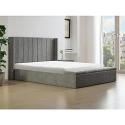 Lit coffre 140 x 190 cm avec banc - Tissu - Gris - DOUINO