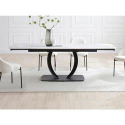 Table à manger extensible 6 à 10 personnes en céramique et métal noir - Effet marbre blanc - OLIFIA de Maison Céphy