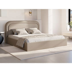 Lit Coffre 140 X 190 Cm - Tissu Chiné - Beige + Matelas - Fireza