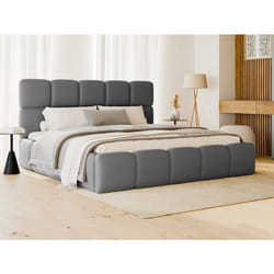 Pascal Morabito - Lit Coffre 140 X 190 Cm - Tissu Effet Cuir - Gris + Matelas - Damado De