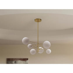 Lustre asymétrique en métal - 6 globes - L.72 x H. 116 cm - Doré brillant - NAKINA
