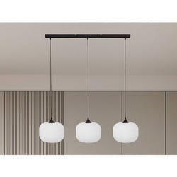 Vente-unique - Suspension En Métal Et Verre 3 Abat-jours - L. 99 X H. 128 Cm - Noir Et Blanc - Glenora