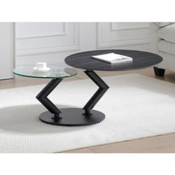 Table basse avec plateaux pivotants en céramique verre trempé et métal - Effet marbre noir - ELDOVA
