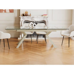 Table à manger extensible 6 à 8 personnes en verre trempé et métal beige - Transparent - VELIKA