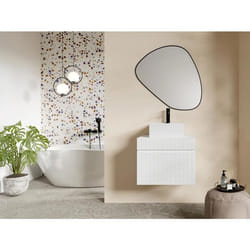 Meuble de salle de bain suspendu strié blanc avec vasque carrée à poser - 60 cm - SATARA