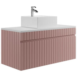 Meuble de salle de bain suspendu strié rose avec vasque à poser - 100 cm - satara