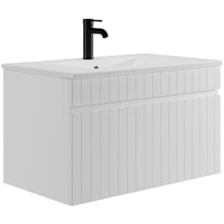 Meuble de salle de bain suspendu strié blanc avec vasque à encastrer - 80 cm - satara