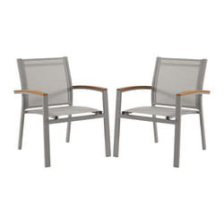 Vente-unique - Lot De 2 Fauteuils De Jardin Empilables En Aluminium Et Textilène - Taupe Et Accoudoirs Acacia - Taipivai De Mylia