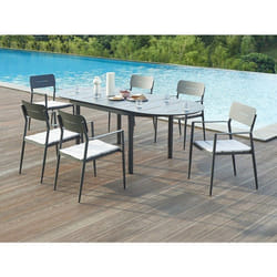 Salle À Manger De Jardin En Aluminium : Table Extensible L.170/220 Cm Et 6 Fauteuils Empilables - Anthracite - Lottys De Mylia
