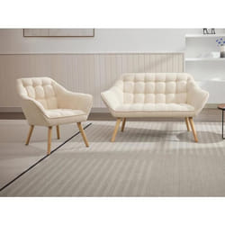 Canapé 2 places et fauteuil en tissu beige CASERTA