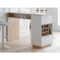 Meuble de bar avec rangements - Blanc et naturel - ANOSKI