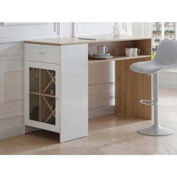 Meuble de bar avec rangements - Blanc et naturel - NIRAYA