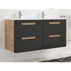 Meuble de salle de bain suspendu avec vasque à encastrer - Coloris naturel et anthracite - 120 cm - ARUBA