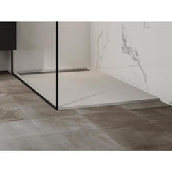 Receveur de douche extra plat à poser ou à encastrer recoupable en résine SMC avec siphon - Blanc - 160 x 90 cm - LYROSA