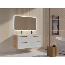 Vente-unique - Meuble Sous Vasque Suspendu Coloris Naturel Et Blanc - 120 Cm - Aruba