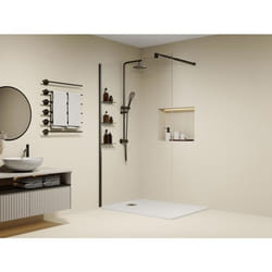 Paroi de douche à litalienne avec étagères - Noir mat - Verre 6 mm - 120x200 cm - DAREN