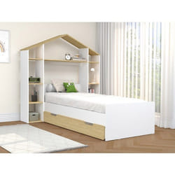 Vente-unique - Lit Cabane 90 X 190 Cm - Coloris : Blanc Et Naturel - Jeraco