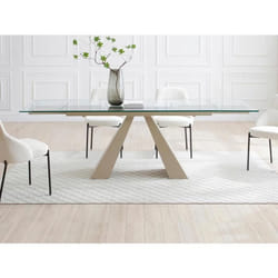 Table à manger extensible 6 à 10 personnes en verre trempé et métal beige - Transparent - LOZIPA de Maison Céphy