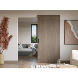 Porte coulissante en bois et MDF avec rail invisible - Chêne clair - 83 x 210 cm - BOCAZI