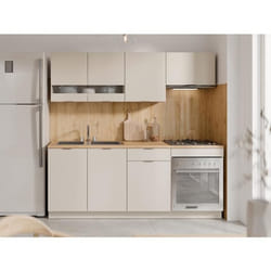 Cuisine complète - Avec plan de travail 200 cm - Beige et Naturel - CARMEO
