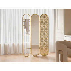 Paravent miroir art déco en métal - 3 pans - L. 117 x H. 175cm - Doré - MAVICA