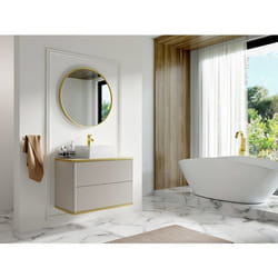 Vente-unique - Meuble Sous Vasque Suspendu Strié Liseré Doré - Beige - L80 Cm - Keliza