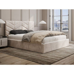 Lit Coffre 140 X 190 Cm - Tissu Texturé - Crème + Matelas - Justani
