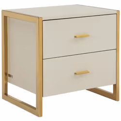 La table de chevet OMBRELIA se distingue par son design épuré et ses touches dorés raffinés. Dotée de 2 tiroirs spacieux, ell ...