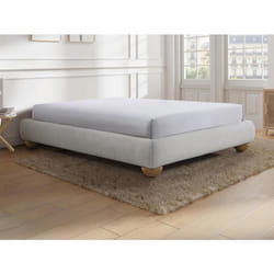 Sommier déco tapissier 140 x 190 cm tissu bouclette - Blanc - ELENAE de YSMÉE