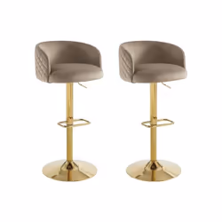 Lot de 2 tabourets de bar en velours et métal doré - Hauteur réglable - Beige - PERLANITA de Pascal Morabito
