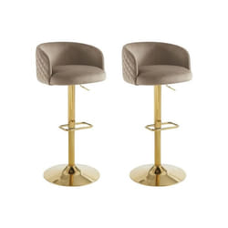 Lot de 2 tabourets de bar en velours et métal doré - Hauteur réglable - Beige - PERLANITA de Pascal Morabito