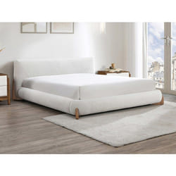 Vente-unique - Lit 180 X 200 Cm - Tissu Bouclette - Blanc Et Naturel + Matelas - Gamura