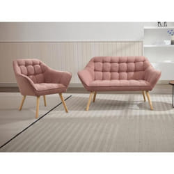 Canapé 2 places et fauteuil en tissu rose chiné CASERTA