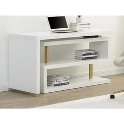 Bureau extensible avec plateau pivotant 360°- MDF laqué - Blanc et doré - NICEPHORE II