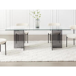 Table à manger 8 personnes en verre trempé - Transparent et anthracite - BYLENA