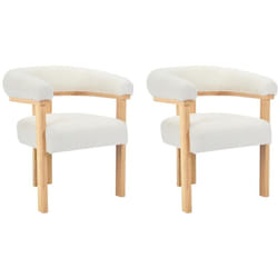 Lot de 2 chaises avec accoudoirs en tissu bouclette et bois d'hévéa naturel - Blanc - livelia de Pascal Morabito