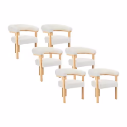 Lot de 6 chaises avec accoudoirs en tissu bouclette et bois dhévéa naturel - Blanc - LIVELIA de Pascal MORABITO