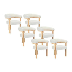 Lot de 6 chaises avec accoudoirs en tissu bouclette et bois dhévéa naturel - Blanc - LIVELIA de Pascal MORABITO