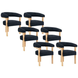 Lot de 6 chaises avec accoudoirs en tissu bouclette et bois d'hévéa naturel - Noir - livelia de Pascal Morabito
