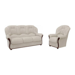 Canapé 3 Places Et Fauteuil 100% Cuir De Buffle Ivoire Daphne
