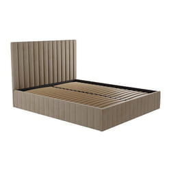 Lit Coffre 160 X 200 Cm Avec Tête De Lit Coutures Verticales - Velours - Taupe - Larali Ii De Pascal Morabito