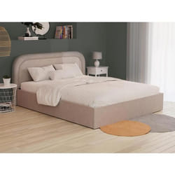 Lit coffre 140 x 190 cm - Tissu bouclette - Beige - FIREZA II