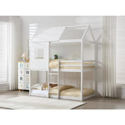 Lits superposés cabane 2 x 90 x 190 cm - Pin et MDF - Blanc - LIDOVARA