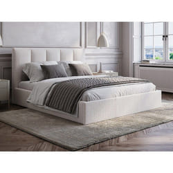 Vente-unique - Lit Coffre 180 X 200 Cm Avec Tête De Lit Coutures Verticales - Tissu - Beige - Avec Matelas - Kilaclo